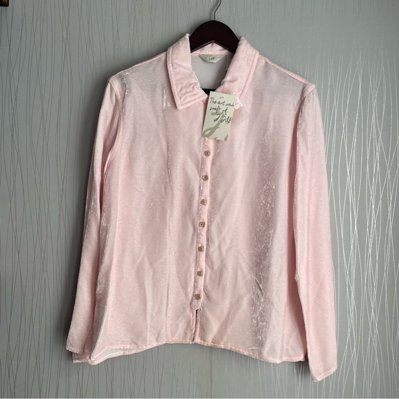 J. Jill Tops - J Jill Womens Pink Velvet Long Sleeve Shirt Size Med Square Button Up Collared